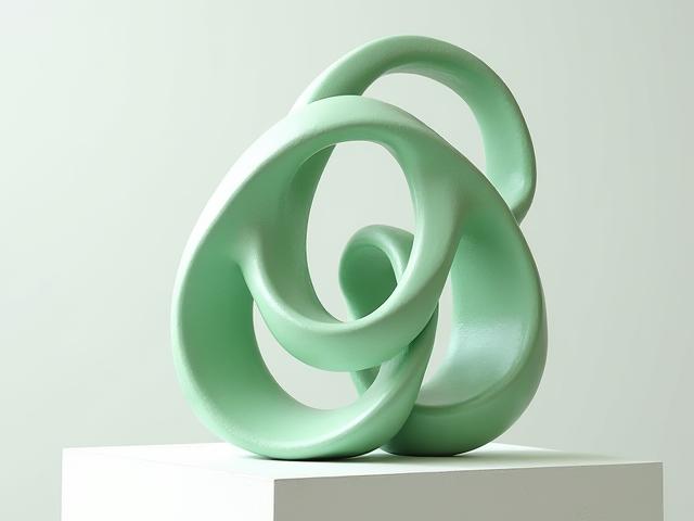 Eine abstrakte Skulptur mit in sich verschlungenen Formen, basierend auf topologischen Prinzipien.