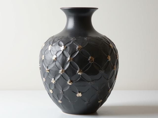 Eine Vase mit perfekt symmetrischen, wiederholenden Mustern an ihrer Oberfläche.