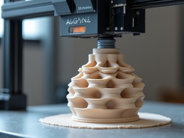 Ein 3D-Drucker, der eine komplexe Keramikform aus Ton aufbaut.